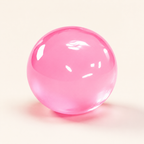 Close-up of the glossy translucent pink round squishy ball