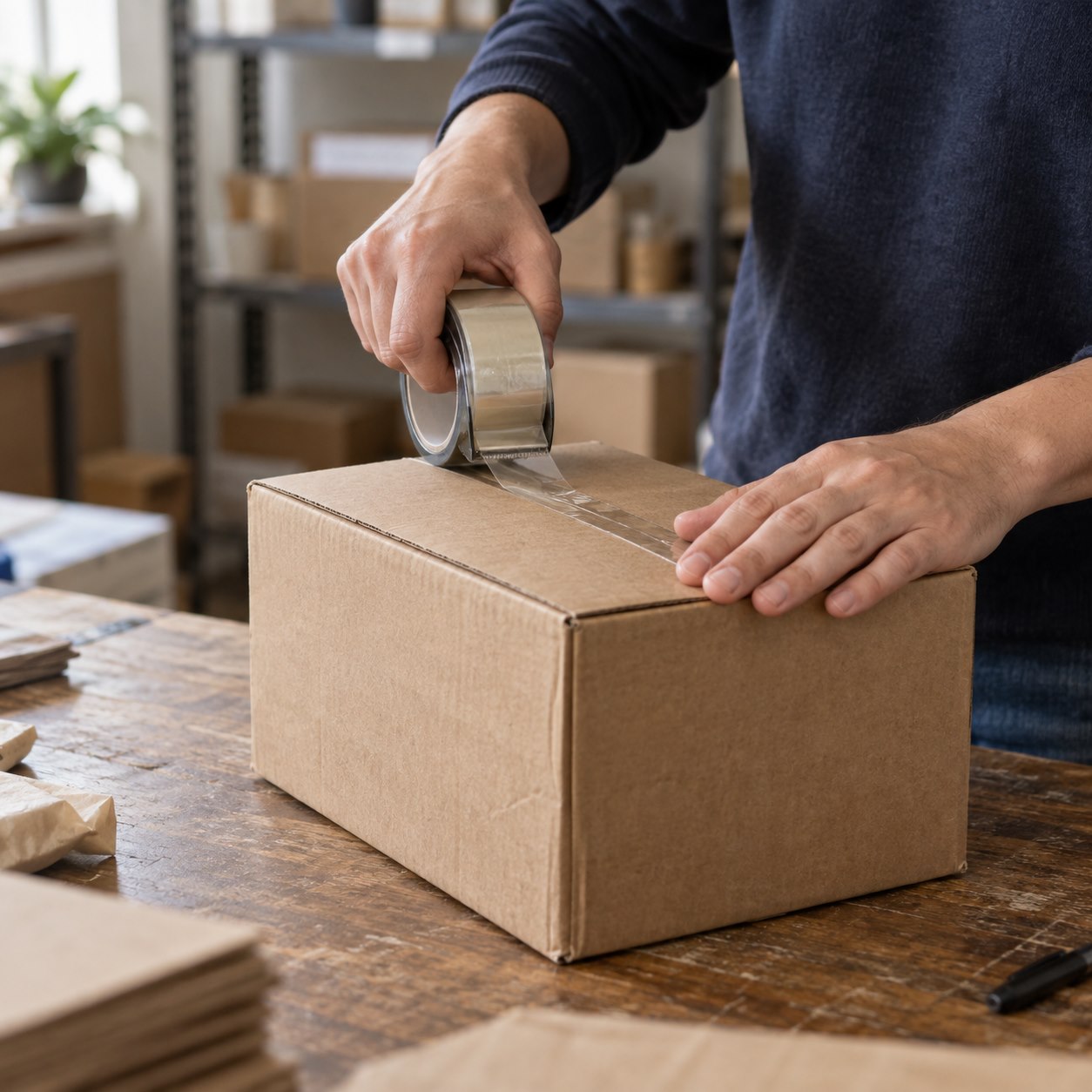 A parcel being prepared for shipping